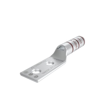 Burndy Copper Compression Lug, 2 Hole w/ Inspection Window, 2 Flex, 1/4" Stud YAZV2C2TC14FX